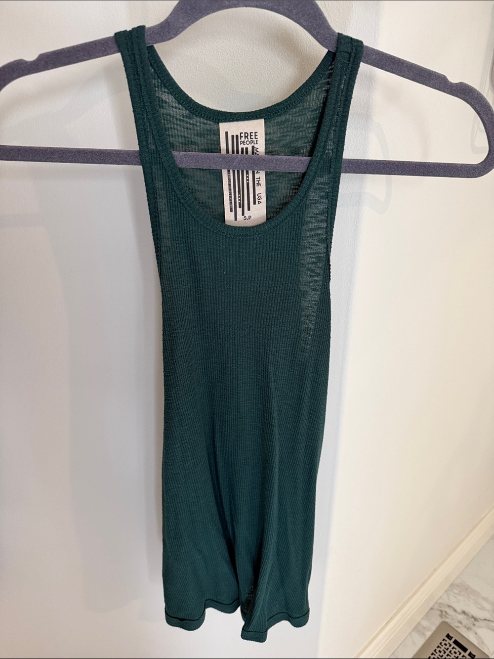 Free People Forest Green Ribbed Swing Tank Small